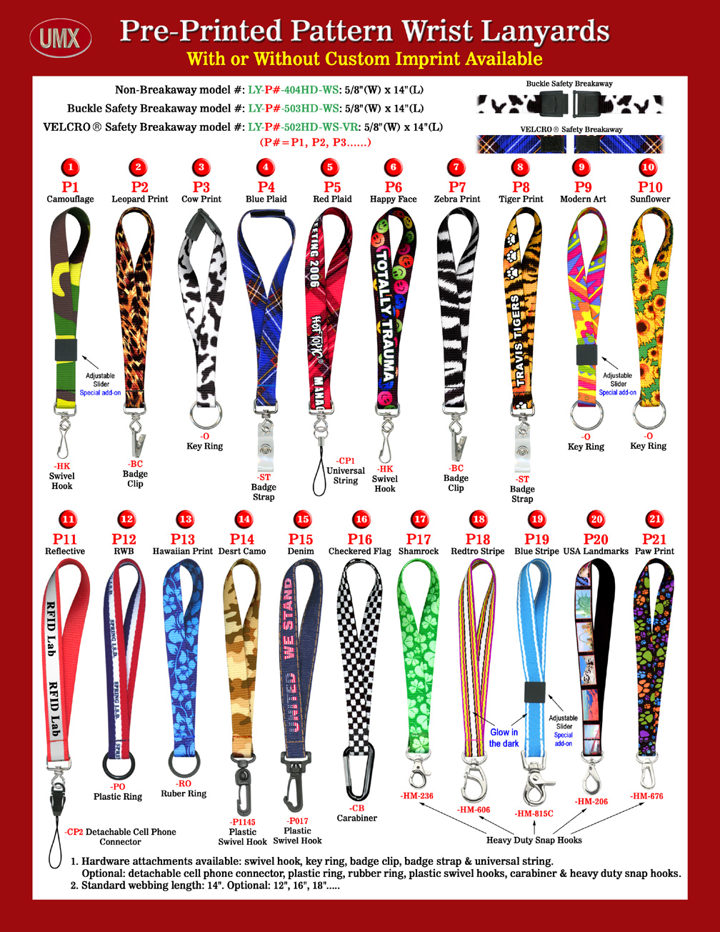 >5/8" Sewn-On Pre-Printed Wrist Lanyards With Custom Designs or Custom Imprint.