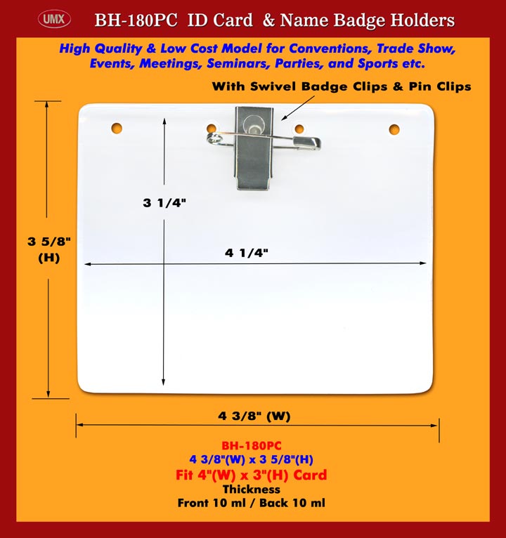 Trade Show ID Holder, Badge Holder with Swivel Badge Clip and Pin