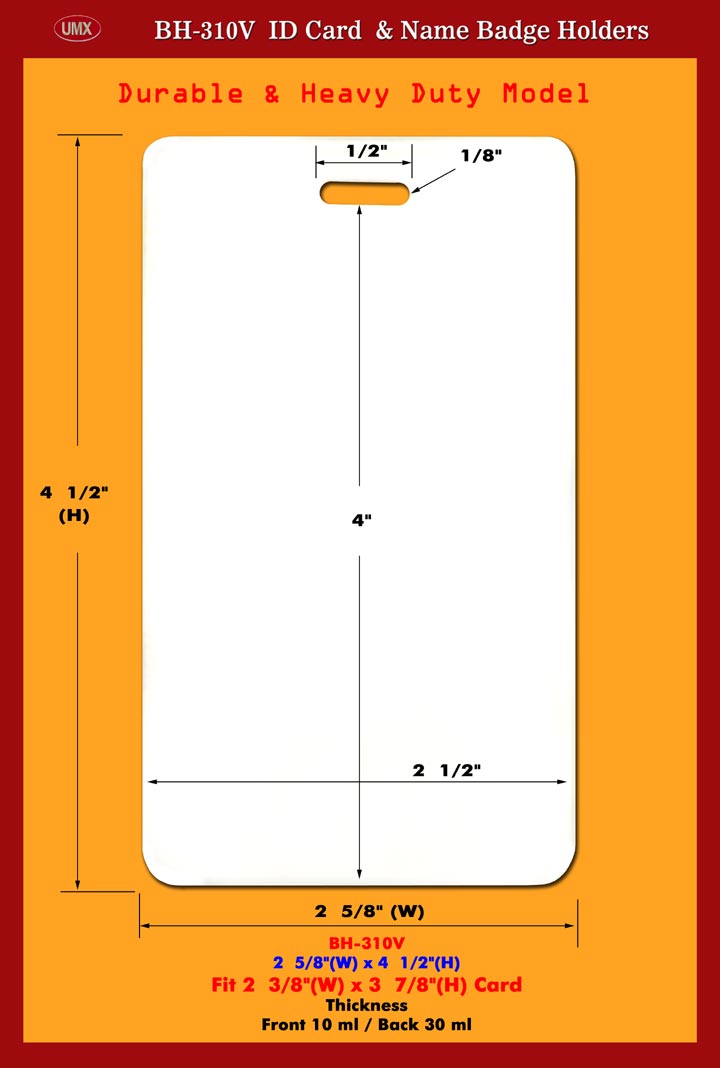 Durable and Heavy Duty 2 3/8"(w)x3 7/8"(h) ID Badge Holder