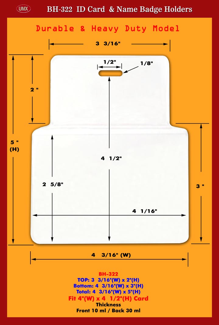 Durable and Heavy Duty 4"(w)x4 1/2"(h) Security Identification Name
Badge Holder