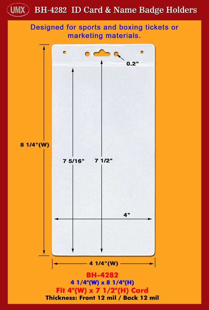 4x8 Boxing or Sports Ticket Badge Holder, Big-Size Badge Holder