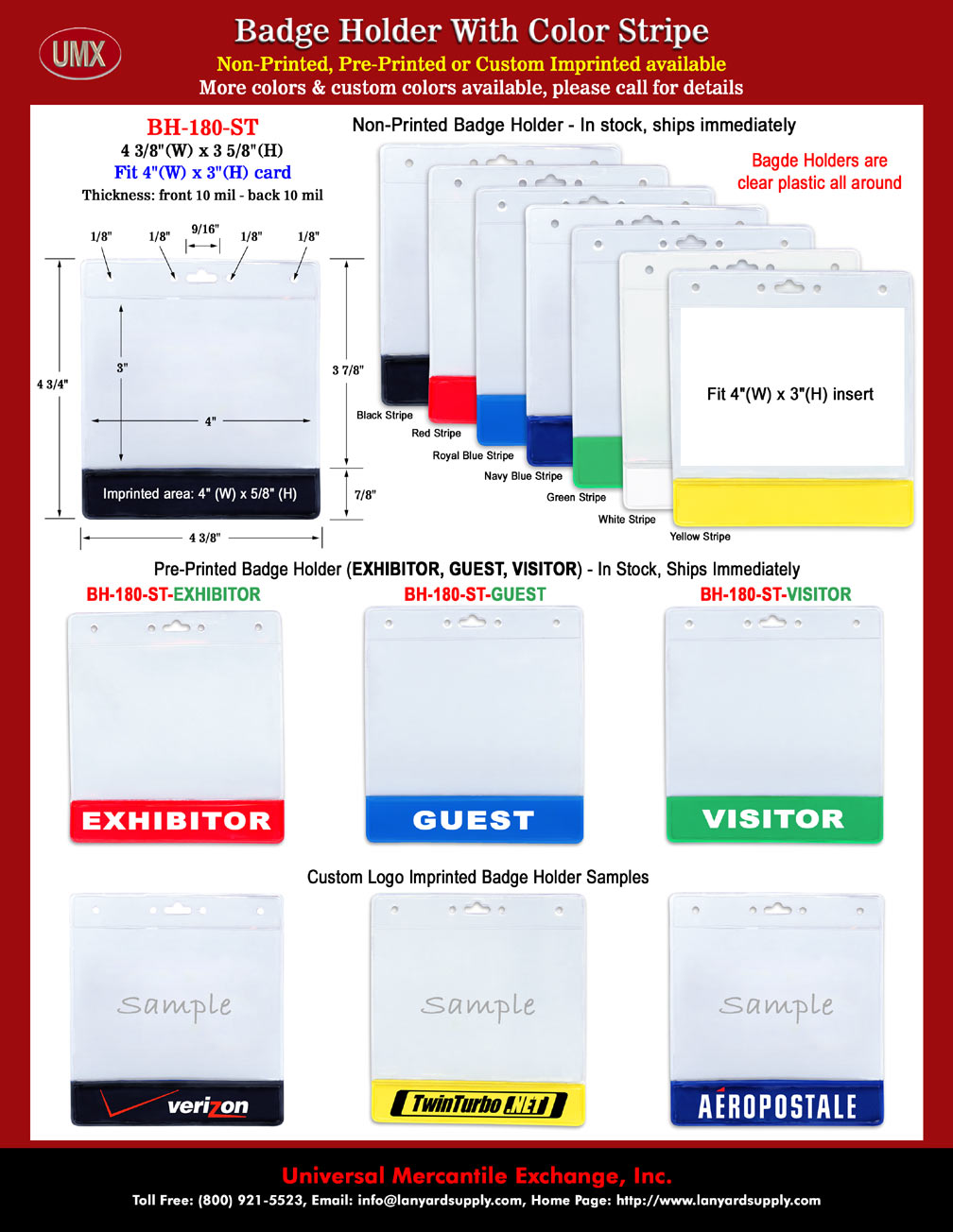 Color Holders With Stripes For Plain, Pre-Printed and Custom Printed IDs.