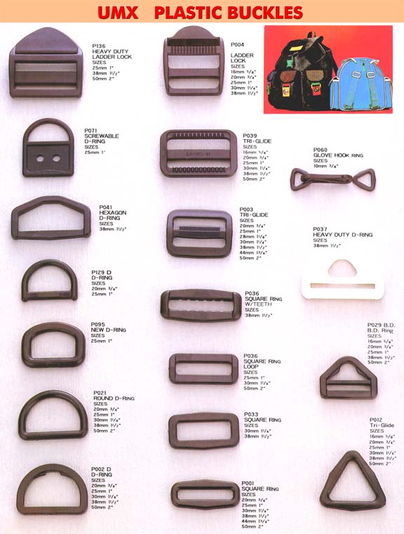 Series Plastic Buckles: D-Rings, Tri-Rings, Square-Rings, Hexagon-Rings, Ladder Locks made of Plastic