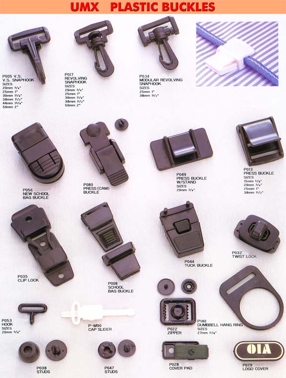 Plastic buckle Series 3: Plastic Buckles, Snap Hooks, Hooks, Bag buckles, Studs, Locks